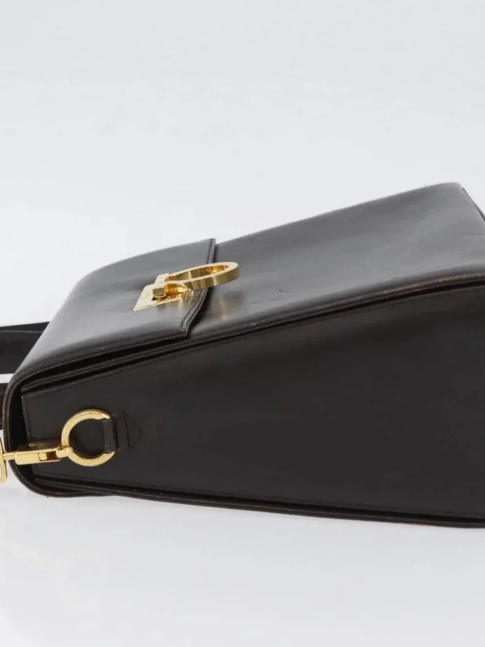 Salvatore Ferragamo Gancini Hand Bag Leather 2way Brown Gold Auth ARZ526